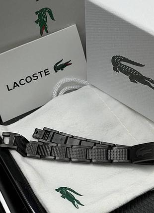 Браслет мужской из нержавеющей стали эксклюзивный lacoste черный молодежный в брендовой коробке элитный подарок мужчине
