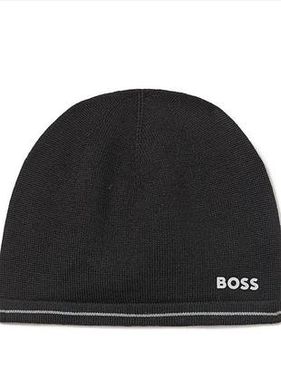 Шапка-бiнi boss чорна contrast logo beanie hat with line trim