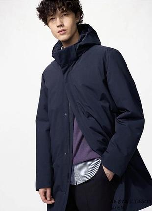Пальто пухове uniqlo темно-синє hybrid down coat