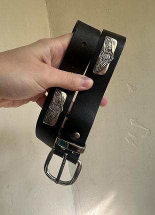 Ремень пояс кожаный кожа натуральная real leather с заклепками фурнитурой байкерский рокерский