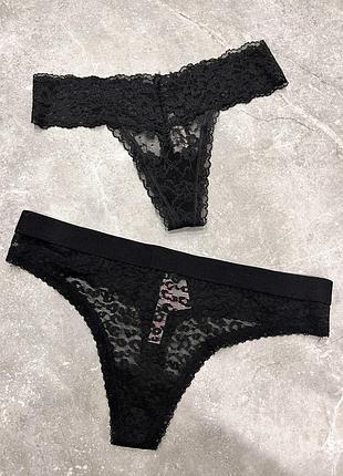 Трусики victoria’s secret чорні мереживні труси вікторія сікрет набір