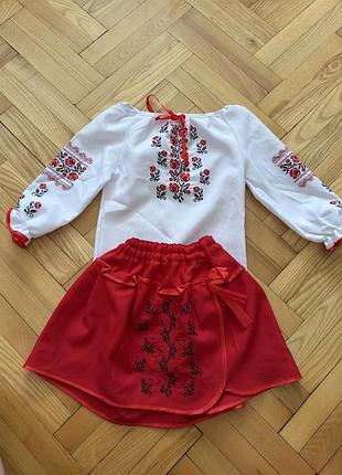 Вишиванка для дівчинки, біла з червоною спідницею