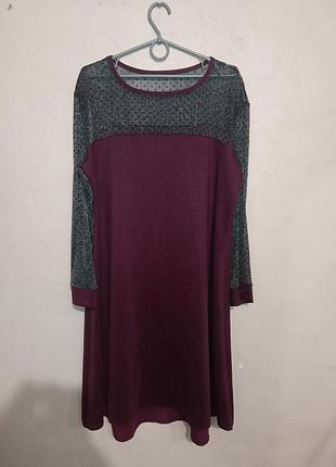 Бордовое трикотажное платье-трапеция с люрексом, размер 52-54 (xl/xxl)