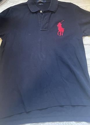 Чоловіче поло ralph lauren темно-синє з червоним логотипом