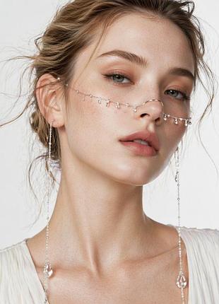 Оригинальная украшение цепочка для лица фейсчетейн face chain месяц футуризм бохо вечеринка рейв фотосессия кафф на нос