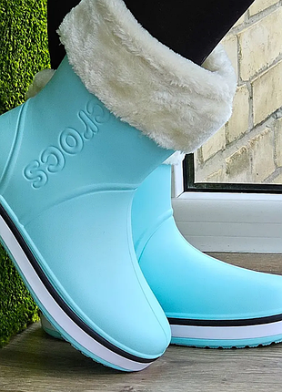 Жіночі гумові напівчоботи блакитні crocs