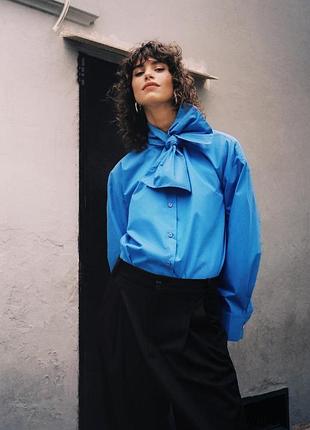 Бавовняна сорочка з бантом оверсайз zara