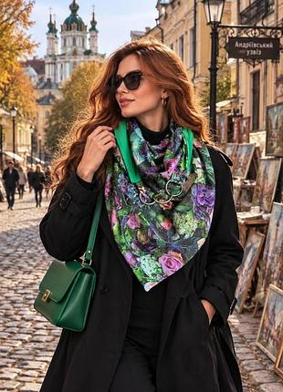 Жіночий теплий трикотажний шарф "квітковий сад" серія "единбург" my scarf на металевих кільцях