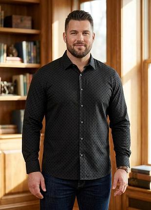 Мужская черная рубашка marks &amp; spencer в фактурный узор р. 3xl