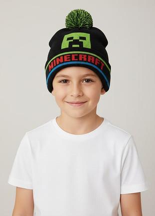 Чорна вʼязана шапочка minecraft primark на хлопчика m-l
