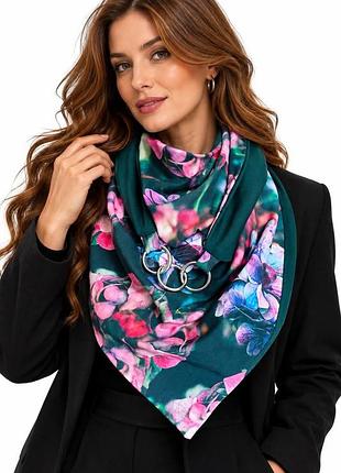 Жіночий теплий трикотажний шарф "квіткова феєрія" серія "единбург" my scarf на металевих кільцях
