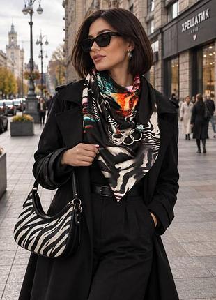 Жіночий теплий смугастий шарф "осіння зебра" серія "единбург" my scarf на металевих кільцях