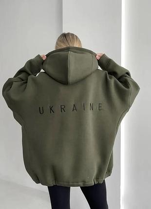Худі унісекс оверсайз хакі з написом ukraine