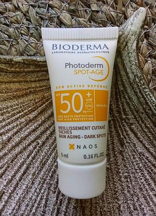 👒bioderma photoderm spot-age spf50+ gel creme солнцезащитный гель крем антивозрастной, против пигментных пятен, против морщин пробник/минитюра 5мл.