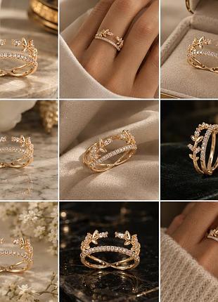 Каблучка xuping колір позолота 18k "доріжка кристалів з гілочками"