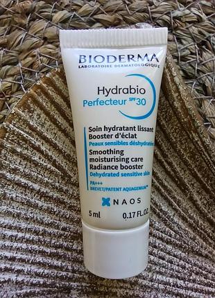 🩵мініатюра bioderma hydrabio perfecteur spf 30 розгладжуючий крем для дуже сухої, зневодненої шкіри обличчя з ефектом сяяння, вирівнює тон