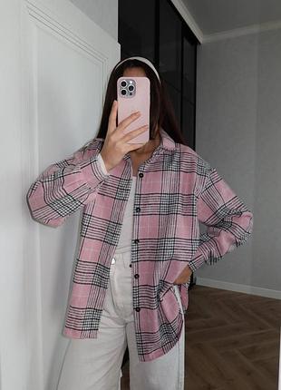 Сорочка жіноча в клітинку рожева, чорна, one size, байка