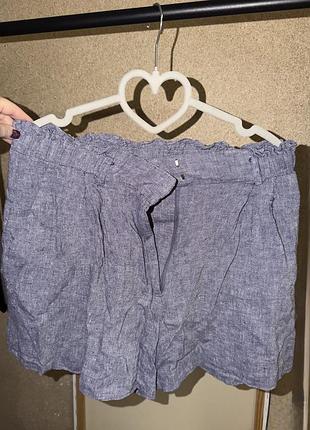 Лляні синьо-сірі шорти h&m з високою посадкою paperbag (розмір eur 44 / xl)