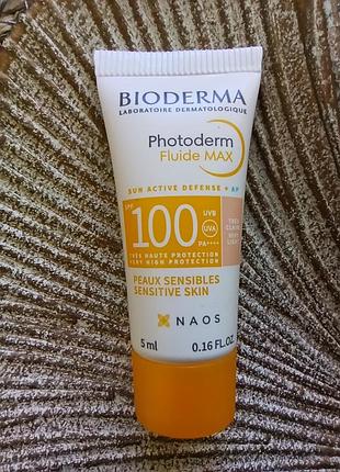 🔆 миниатюра 5мл. bioderma photoderm fluid max spf100 солнцезащитный тонирующий флюид (свет) для чувствительной, реактивной кожи