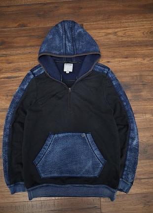 Худи true religion на молнии 1/4 с джинсовыми вставками acid wash