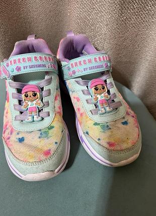 Кросівки для дівчинки skechers різнокольорові з блискітками, довжина устілки 21 см