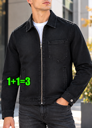 🤩1+1=3 фирменная серо-черная мужская джинсовая куртка джинсовка asos, размер 42 - 44