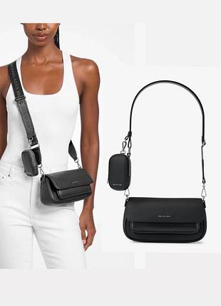 Сумка жіноча чорна через плече кросбоді лого оригінал michael kors шкіра шкіряна чорна широкий ремінець оригінал