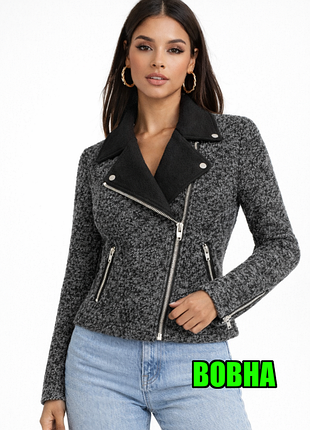 💥1+1=3 фирменная шерстяная плотная куртка косуха 52% шерсть h&amp;m, размер 42 - 44