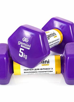 Гантели для фитнеса gemini sport с виниловым покрытием 2×5 кг gsd-5.0pur