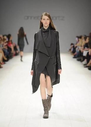 Фірмовий вовняний кардиган зі шкірою annette gortz aw/14 kubus grey leather-trim belted cardigan