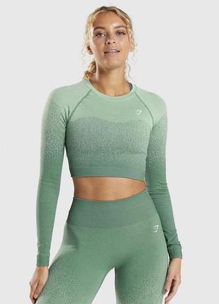 Топ жіночий gymshark укорочений з довгим рукавом зелений
