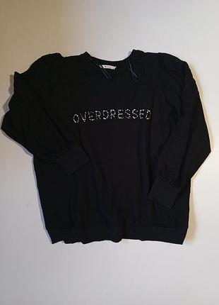 Черный свитшот / кофта tu woman с надписью overdressed (размер xl-xxl)