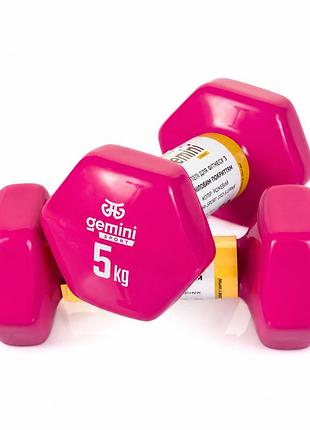 Гантелі для фітнесу gemini sport з вініловим покриттям 2×5 кг gsd-5.0pink