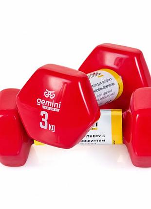 Гантели gemini sport для фитнеса с виниловым покрытием 2шт по 3.0кг gsd-3.0red