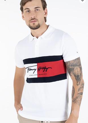 Tommy hilfiger чоловіче  біле поло, футболка поло, футболка, поло