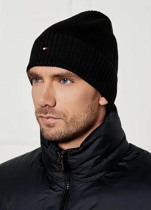 Tommy hilfiger чоловіча шапка біні із бавовни піма із додаванням кашеміру