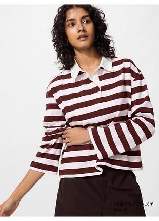 Джемпер-поло uniqlo у смужку washed cotton polo shirt (long sleeve)