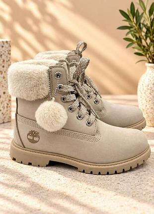 Черевики 
timberland beige fur-trimmed winter boots