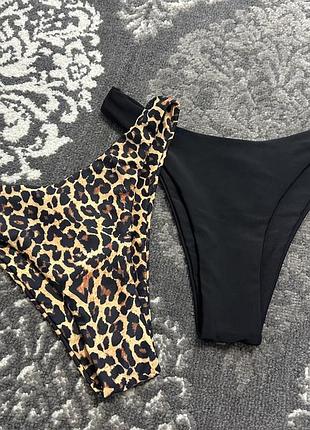 Нижня частина купальника жіноча shein чорна та леопардова