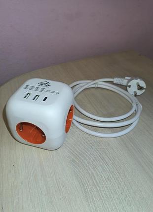 Подовжувач/мережевий фільтр 3 розетки 2 usb та 1 type-c