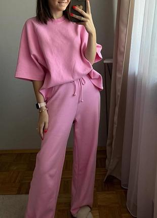 Розовые спортивные штаны палаццо zara