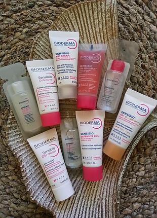 🩷мініатюри bioderma sensibio для чутливої шкіри, схильної до почервонінь, розацеа, куперозу, вся серія пробники біодерма сенсібіо