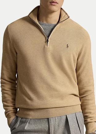 Polo ralph lauren xxl 2xl трикотажный свитер кофта с высоким горлом на замке светло-коричневый бежевые песочный