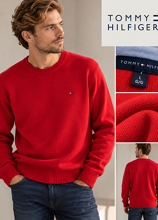 Tommy hilfiger — мужской красный свитер, l/48, идеальное состояние