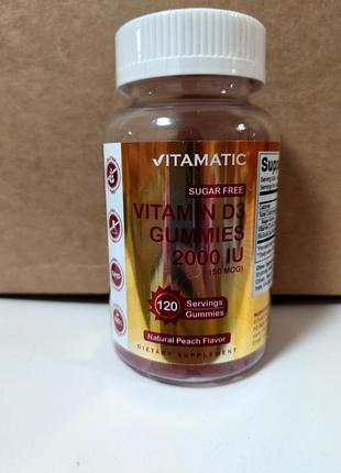 Vitamatic, вітамін д3, жувальні желейки без цукру , натуральний персик, 2000 мо , 120 шт.