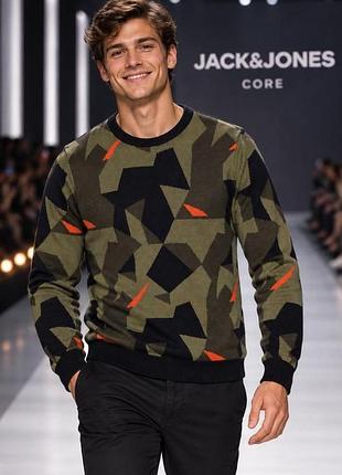 Джемпер мужской jack &amp; jones, оливковый камуфляж, размер m, 100% хлопок