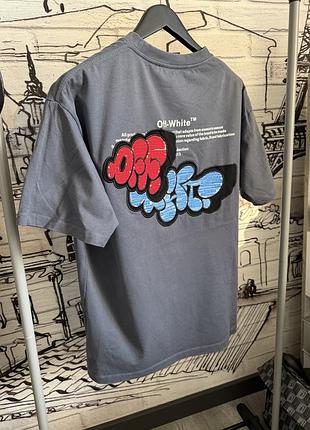 Футболка off white wht graffiti spray grey/blue брендовая сайз л