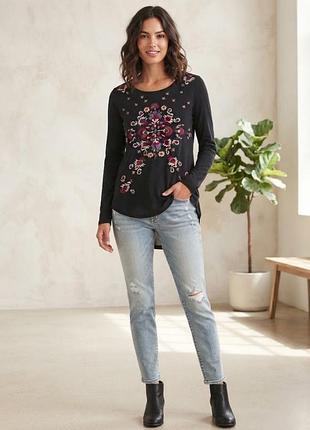 Ефектна чорна блуза / лонгслів з вишивкою від lucky brand