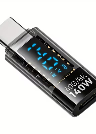 Адаптер type-c на type-c 140w 40gbps 8k с led экраном прозрачный