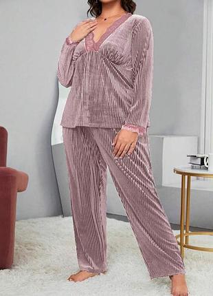 Домашний костюм / пижама shein plus size из велюра с кружевом